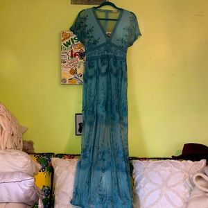 Beautiful Aquamarine Long Lace Dress